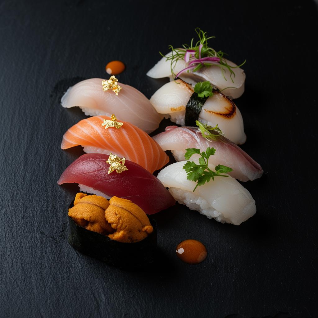 Selezione nigiri premium con foglia d'oro